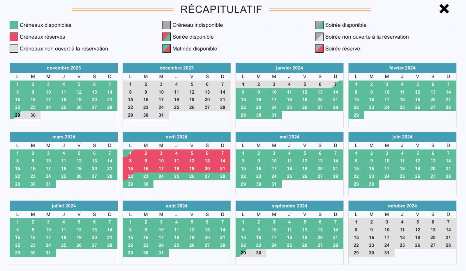 Vue du calendrier