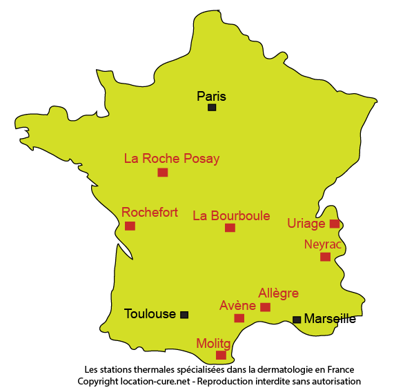 Carte des stations thermales en France spécialisées dans la dermatologie