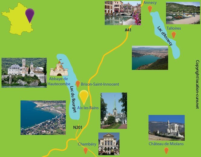 Carte des points d'intérêts autour du lac du Bourget