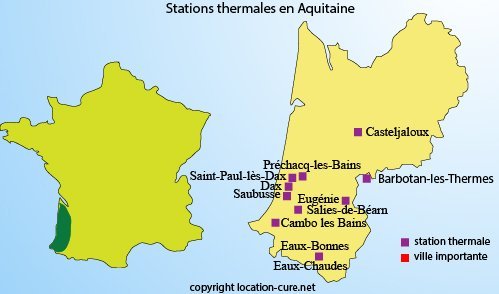 Carte des cures thermales en Aquitaine