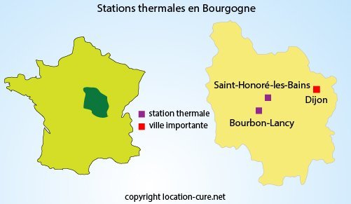 carte des stations thermales en Bourgogne
