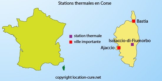 Carte des stations thermales en Corse