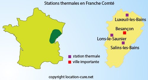 Carte des stations thermales en Franche Comté