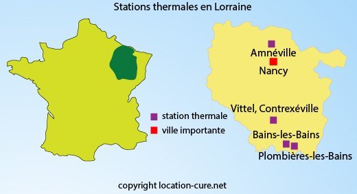 Carte des stations thermale en Lorraine