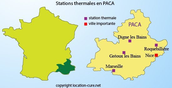 Carte des stations thermales en PACA