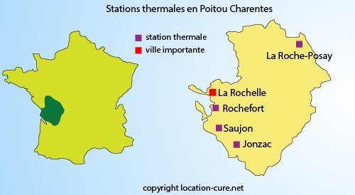 Carte des stations thermales dans le Poitou Charentes