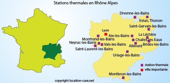 Carte des stations thermales en Rhône Alpes