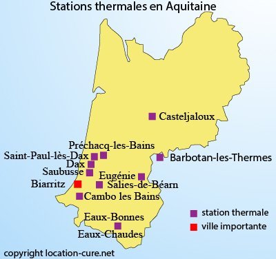 Carte des stations thermales en Aquitaine - sud ouest