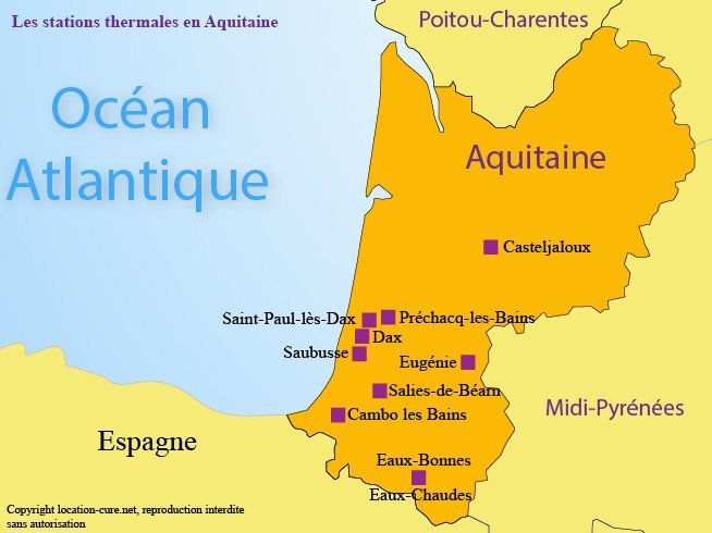 Carte des stations thermales en Aquitaine