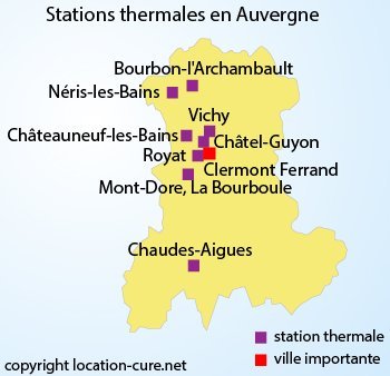 Carte des stations thermales en Auvergne