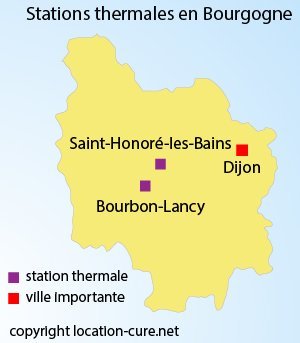 Carte des stations thermales en Bourgogne