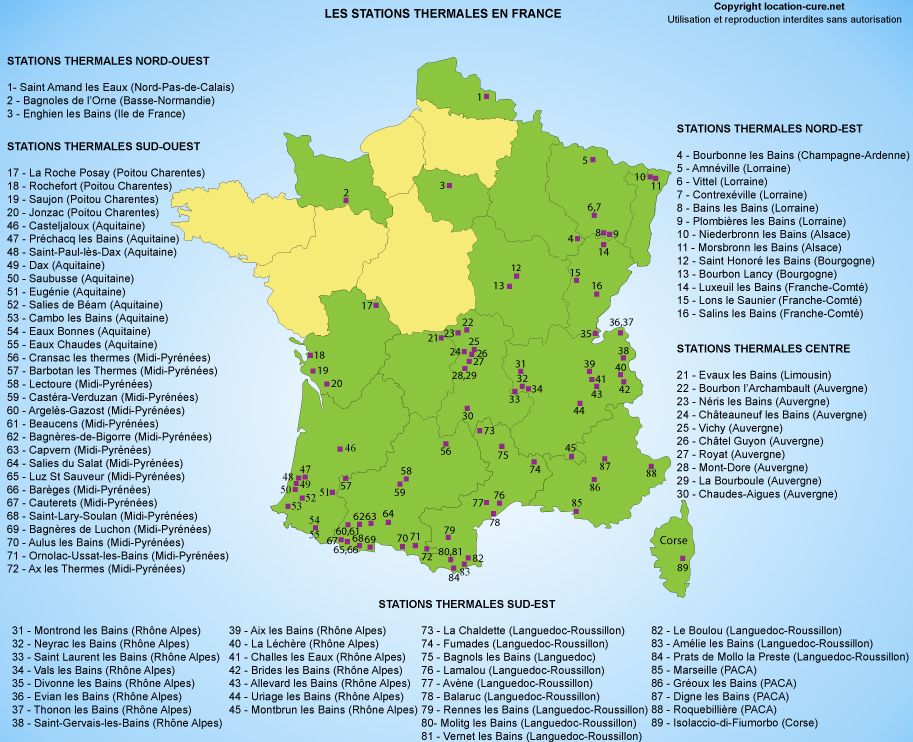 Carte des stations thermales en France