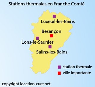 Carte des stations thermales en Franche Comté