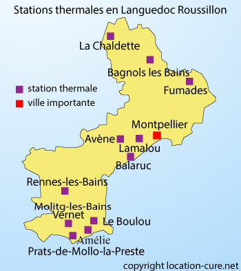 Carte des stations thermales dans le Languedoc Roussillon