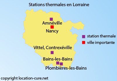 Carte des stations thermales en Lorraine