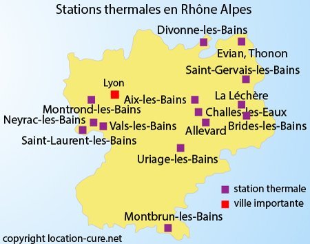 Carte des stations thermales en Rhône Alpes