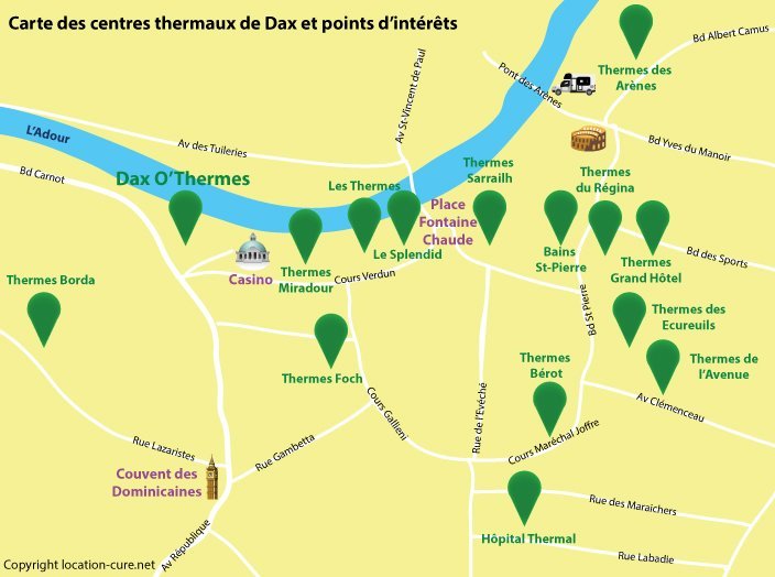 Carte des centres thermaux à Dax