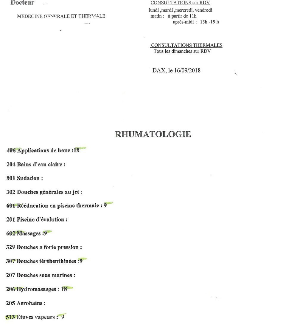 Prescription des soins pour une cure thermale en rhumatologie par le médecin thermal