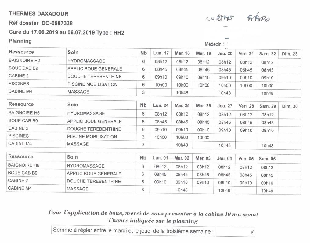 Prescription du médecin thermal pour une cure en fibromyalgie